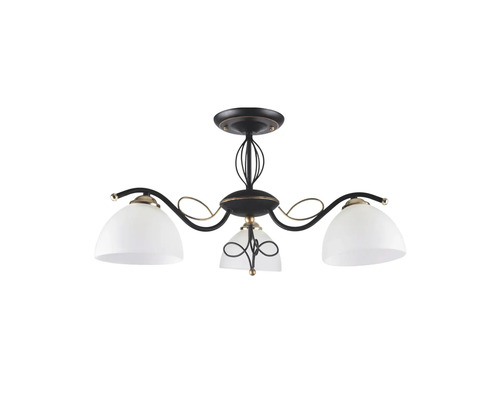 Lumină de plafon cu trei lămpi și abajururi din sticlă