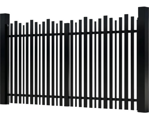 Gard metalic cu bare verticale și stâlpi