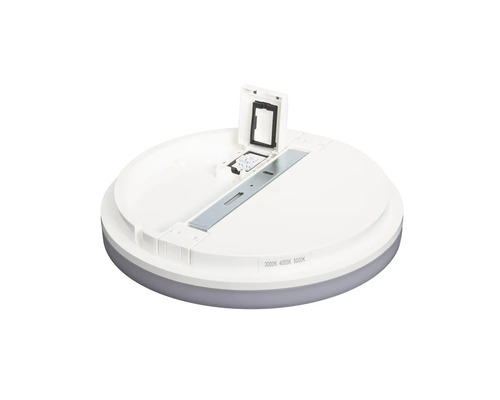 Lumină de plafon, formă rotundă, finisaj alb cu suport de montare.