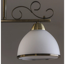 Lampă cu abajur din sticlă și elemente metalice