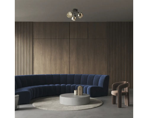 Living cu canapea, masă și plafonieră