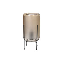 Felinar decorativ din sticlă pe cadru metalic negru