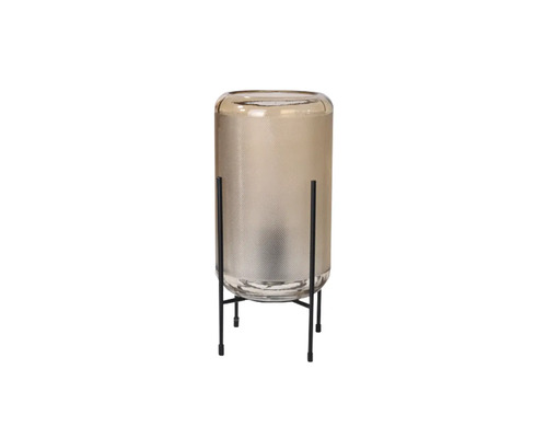 Felinar decorativ din sticlă pe cadru metalic negru