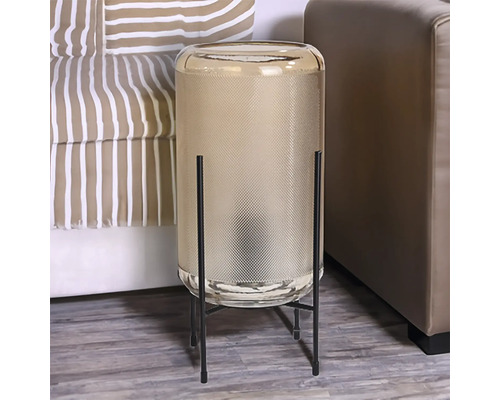 Lampă decorativă din sticlă cu bază metalică neagră