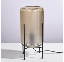 Lampă de masă decorativă cu cilindru de sticlă și bază metalică neagră