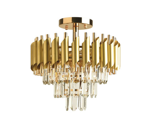 Lumină de plafon cu elemente aurii și pandantive de cristal