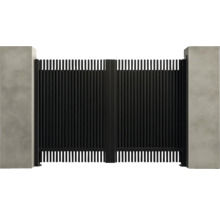 Poartă dublă metalică cu stâlpi verticali și stâlpi de beton