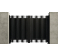 Poartă de grădină neagră cu stâlpi din beton