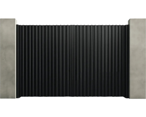 Poartă de grădină neagră cu stâlpi din beton