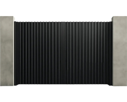 Poartă cu lamele verticale și stâlpi de beton