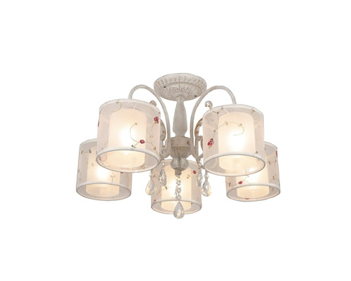 Plafonieră cu cinci abajururi și pandantive de cristal