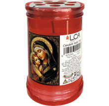 Lumânare roșie de ofrandă cu motivul Madonei și o durată de ardere de aproximativ 45 de ore.