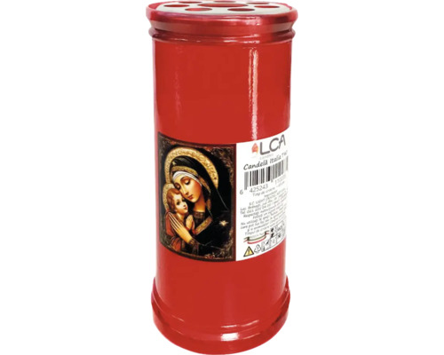 Lumânare roșie de cimitir cu imaginea Fecioarei Maria