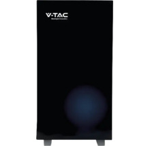 Boxă tip turn neagră V-TAC cu indicator luminos rotund și picioare de susținere.