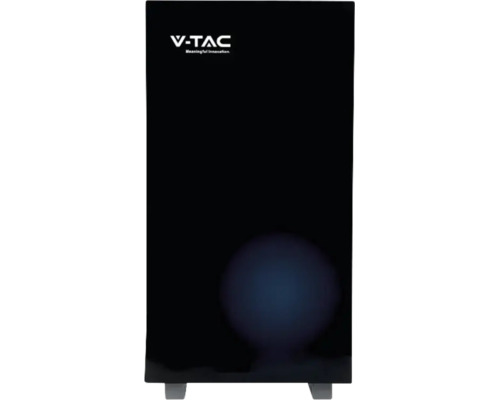 Boxă tip turn neagră V-TAC cu indicator luminos rotund și picioare de susținere.