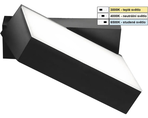 Lumină de perete LED neagră cu reglare a temperaturii de culoare de la 3000 Kelvin la 6500 Kelvin.