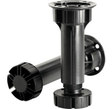 Două picioare de mobilier negre, reglabile, din plastic