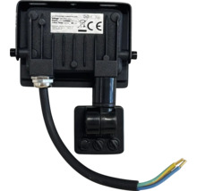 Partea din spate a unui reflector LED negru cu cablu și borne de conectare