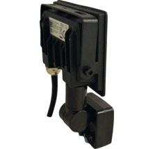 Reflector LED negru de exterior cu suport reglabil.