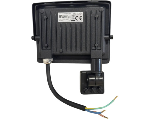 Vedere din spate a unui reflector LED negru pentru exterior cu cablu și marcaj CE