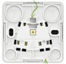 Vizualizare detaliată a unei cutii de instalație electrică albe, oferind o perspectivă asupra cablajului intern și a structurii de montaj.