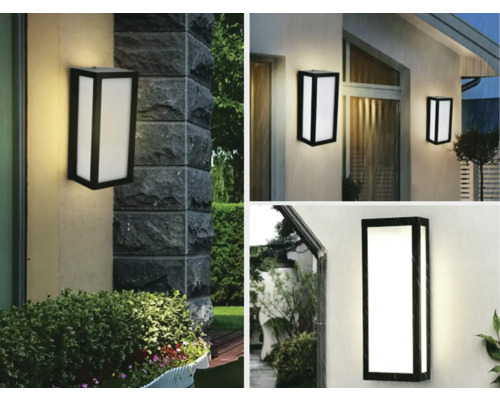 Mai multe vederi ale unei lămpi de perete exterioare dreptunghiulare