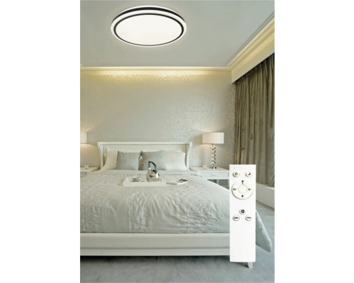 Dormitor cu plafonieră LED rotundă și telecomandă