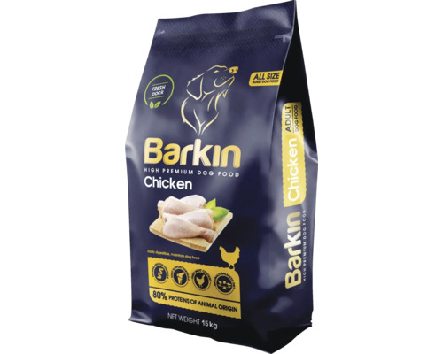 Hrană premium pentru câini Barkin, toate mărimile, cu pui, pachet de 15 kg