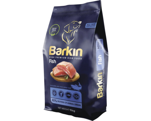 Mâncare pentru câini Barkin cu pește pentru câini adulți, 15 kilograme