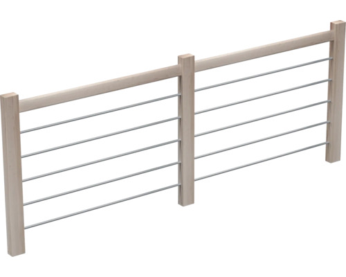 Balustradă din lemn cu tije orizontale din oțel inoxidabil și mână curentă