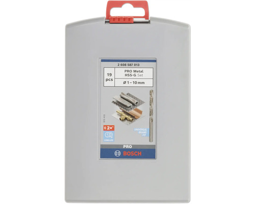 Set de burghie pentru metal Bosch HSS-G, 19 piese, diametru 1 până la 10 milimetri, durată lungă, potrivire universală. Logo Bosch.