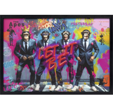 Imagine de perete înrămată cu patru maimuțe în costume pe un fundal de graffiti