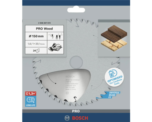 Pânză de ferăstrău pentru lemn Bosch Pro cu diametrul de 150 milimetri