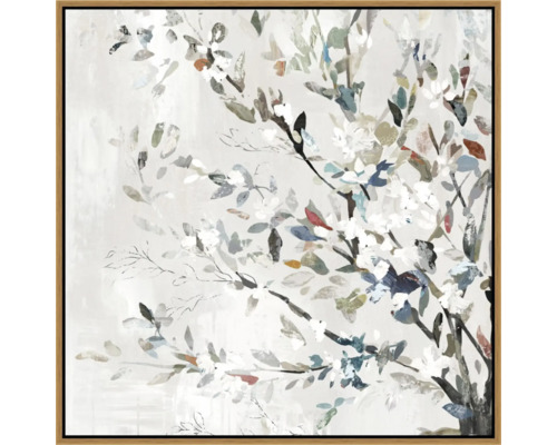 Pictură abstractă cu motiv floral în ramă de lemn