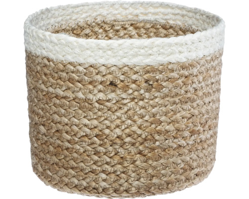 Coș împletit din fibre naturale cu margine albă