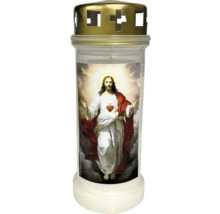 Lumânare de mormânt cu motiv Isus și model cu cruce pe capac