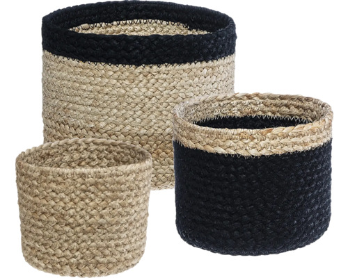 Set de trei coșuri împletite de depozitare din fibre naturale