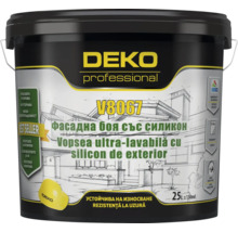 Vopsea ultra-lavabilă cu silicon de exterior DEKO professional V8067, 25 litri, rezistentă la intemperii și la uzură.