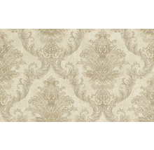 Tapet cu model damasc și ornamente florale în stil baroc.