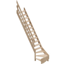 Scară din lemn pentru economisirea spațiului cu balustradă pe o parte și întoarcere la bază.