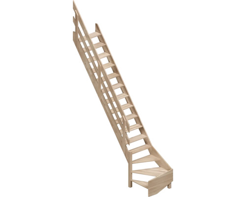 Scară din lemn pentru economisirea spațiului cu balustradă pe o parte și întoarcere la bază.