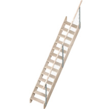Scară dreaptă modulară din lemn deschis cu mână curentă și balustradă cu cabluri din oțel.
