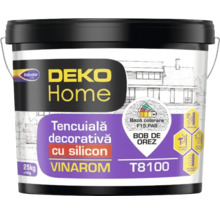 Tencuială decorativă cu silicon Deko Home Vinarom T8100, structură bob de orez, găleată de 25 kilograme.