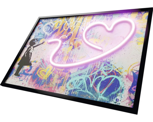 Imagine decorativă cu graffiti și inimă neon într-un cadru