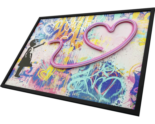 Tablou de perete înrămat cu motiv graffiti, fată și inimă