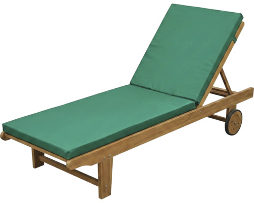 Șezlong din lemn cu căptușeală verde și roți