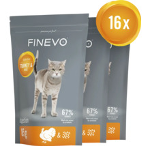 Trei pachete de hrană pentru pisici Finevo cu curcan și orez, pachet de 16
