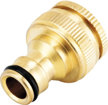 Conector din alamă pentru robinet pentru furtunuri de grădină cu filet și cuplaj rapid.
