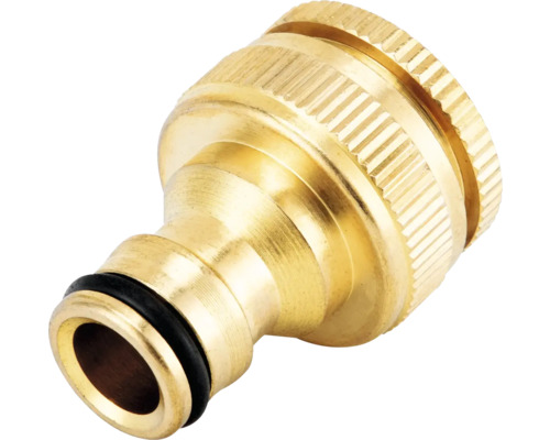 Conector din alamă pentru robinet pentru furtunuri de grădină cu filet și cuplaj rapid.