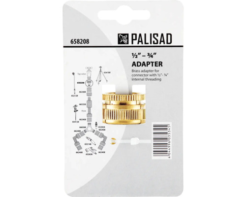 Adaptor Palisad din alamă pentru conectori de furtun cu filet interior de la 1/2 inch la 3/4 inch în ambalaj original.